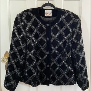 Vintage 1980s Sequin Velvet Jacket, Harlequin Pattern